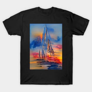 STUNNING WATERCOLOR SAILBOAT AT SUNSET T-Shirt